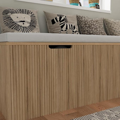 Bobve L-Shape Storage Bench with Cushion, Backless Corner Dining Bench, Kitchen Dining Nook Bench with Hidden Storage for Dining Room, Kitchen, Entryway (Natural Wood)