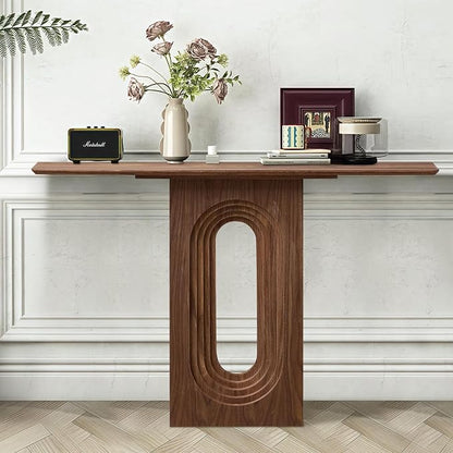 LKTART 47" MDF Console Table for Entryway, Narrow Entryway Table with Unique Loopback Design, Couch Table Behind Sofa with Single Loop-Leg for Living Room Hallway Foyer, Walnut