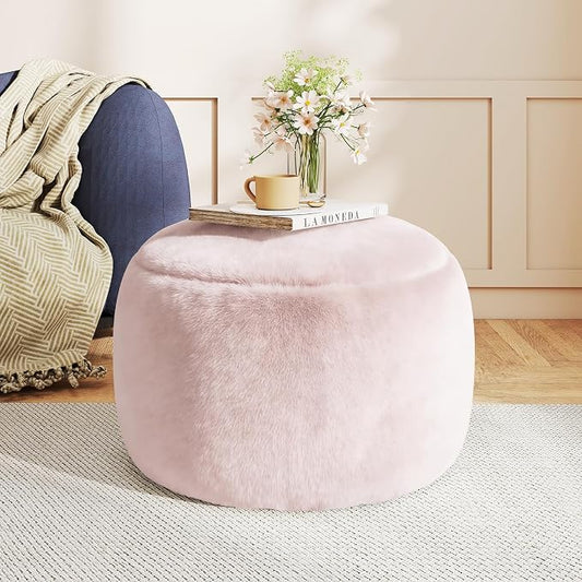 Gericco Round Stuffed Pouf Ottoman for Foot Rest, A Round Modern Foam Filled Poufs, Floor Chair for Living Room, Nursery, Dorm, A Soft Modern Foot Stool Perfect to Rest Your Feet (Pink, 20Inch)