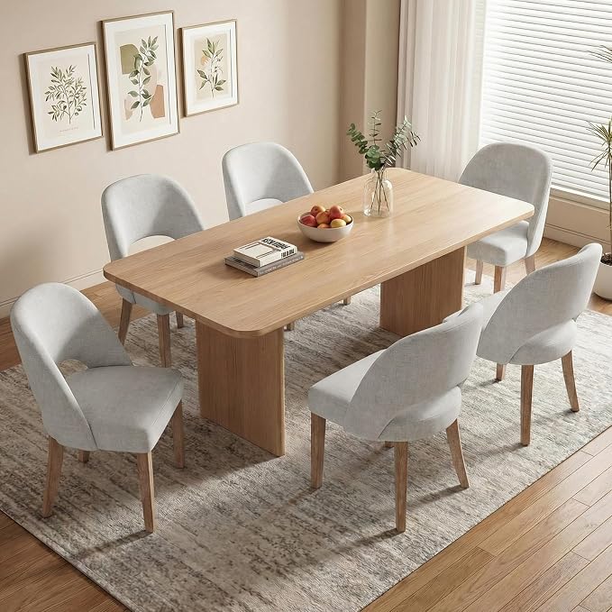 Wooden Dining Chairs Set of 2, Upholstered Modern Chenille Dining Room Chair Kitchen Chairs, Comfy Farmhouse Dinner Chair for Kitchen Dining Room, Grey