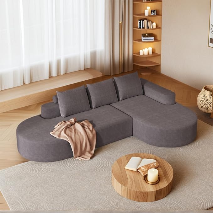 109" Modern Modular Curved L-Shaped Sofa, Chenille Upholstered Sectional Couch Set with 3 Pillows,Free Combination Sofa for Living Room (Grey, 108.5" Left Lounge)