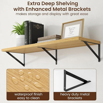 Axeman Deep Floating Shelves - 40 Inch Floating Shelves Set of 2-12 Inch Deep Oak Wall Shelves for Living Room Bathroom Kitchen