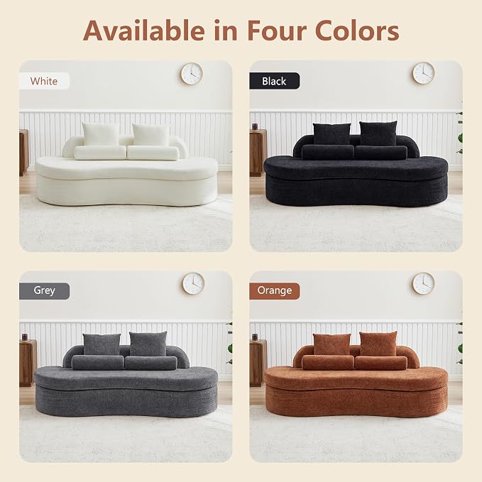 AVZEAR 78" Curved Loveseat Sofa, Chenille Upholstered 2 Seater Couch for Living Room, No Assembly Modern Love Seat Cloud Sofa with 2 Bolster Pillows & 2 Square Pillows, High-Density Foam, Black