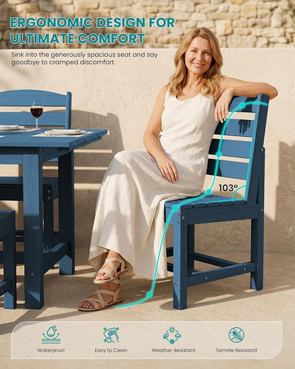 SERWALL Armless Outdoor Dining Chair Set of 2, All Weather Resistant,Blue