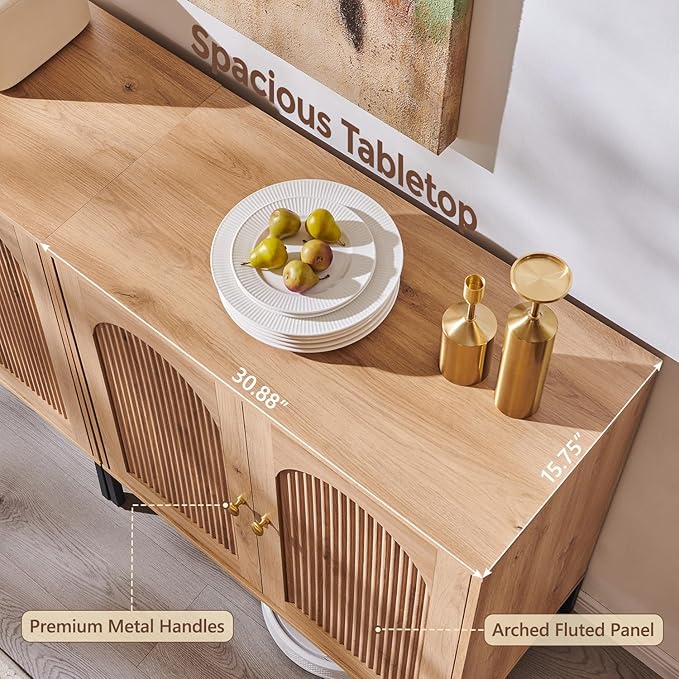 IFGET Modern Buffet Cabinet with Storage, 123.5" W Fluted Arched Sideboard Cabinet w/Adjustable Shelves, Wooden Modular Coffee Bar for Dining Room, Kitchen, Living Room, Entryway, Natural