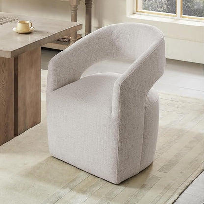 KISLOT Upholstered Dining Chairs with Casters, No Assembly Modern Barrel Armchair with Rollers for Dining Room, Bedroom, Living Room, Reading Room, Home Office, Set of 1, Beige