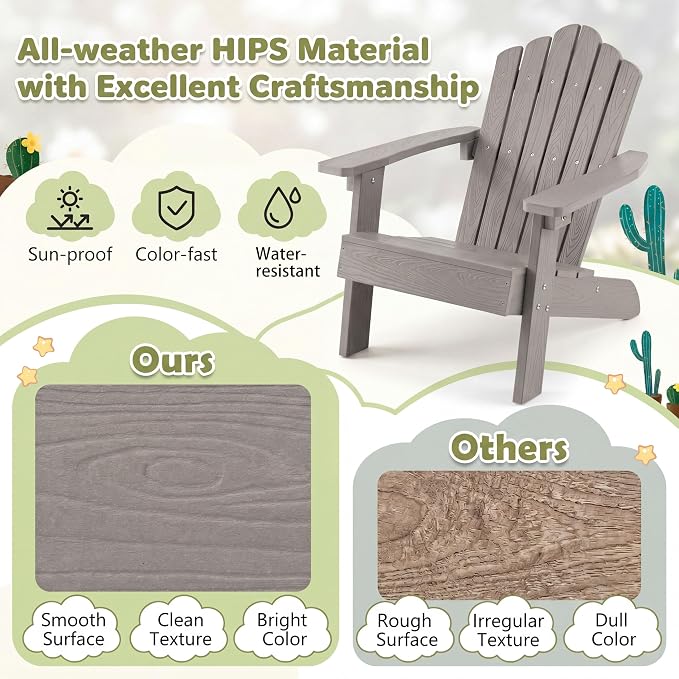 Giantex Kids Adirondack Chair, All-Weather HIPS Children's Outdoor Chair with Tilted High Backrest, Toddler Beach Chair for Garden Patio Backyard, Kids Lawn Chairs for Age 3-7 (1,Gray)