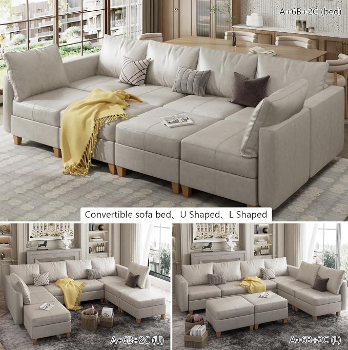 EASE MOOSE Modular Sectional Sofa Sleeper Couch with Storage,Faux Leather Sectional Large Moduar Sofa Bed