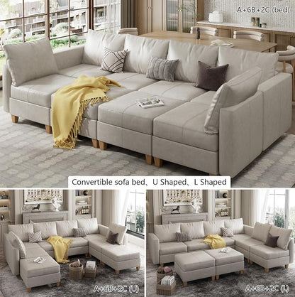 EASE MOOSE Modular Sectional Sofa Sleeper Couch with Storage,Faux Leather Sectional Large Moduar Sofa Bed