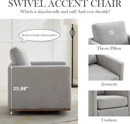 Aoiy & Wifon 30.7" W Swivel Accent Chair, Mid Century Modern Swivel Chairs for Living Room, Comfy Small Accent Chair, Wavy Chenille, Light Gray