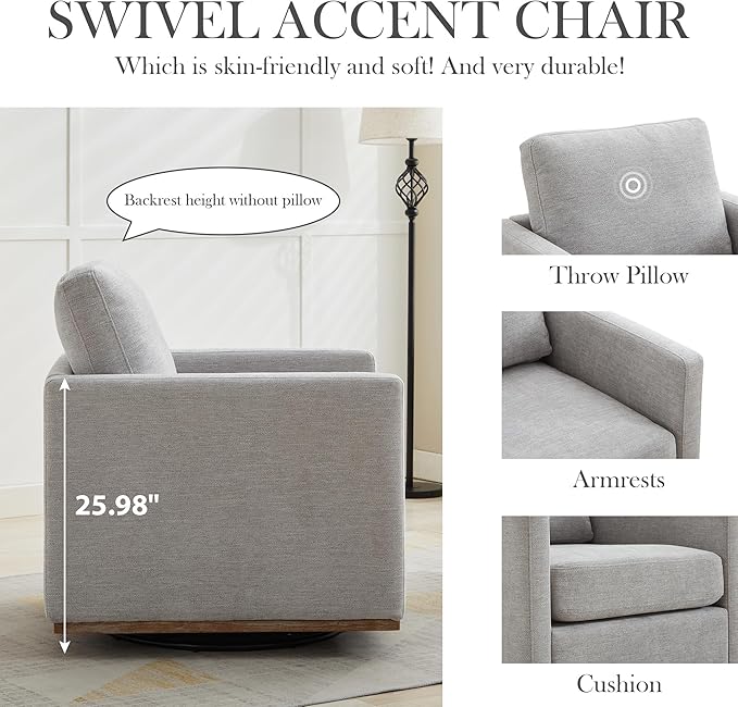 Aoiy & Wifon 30.7" W Swivel Accent Chair Set of 2, Mid Century Modern Swivel Chairs for Living Room, Comfy Small Accent Chair, Wavy Chenille, Light Gray