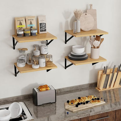 Axeman Deep Floating Shelves, 12 Inch Deep Rustic Oak Floating Wall Shelves Set of 2, 16W x 12D Large Floating Shelves Living Room Cleanning Room Laundry Room Garage - Oak with Black Brackets