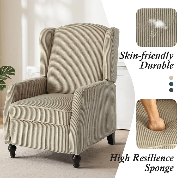 Wingback Recliner Chair with Massage and Heat, Tufted PU Leather Push Back Arm Chair for Living Room Vintage Recliner Chair with Remote Control, Padded Cushion, Backrest
