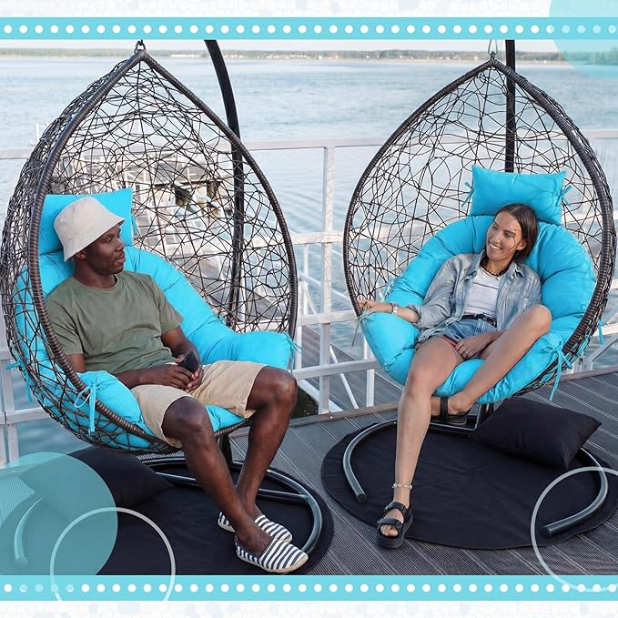 Tudomro Waterproof Egg Chair Cushion with Pillow Filling 2.58 kg Replacement Rocking Wicker Chair Cushion 48" x 32" High Back Hanging Swing Hammock Pad Thicken for Outdoor Patio Garden(Lake Blue)
