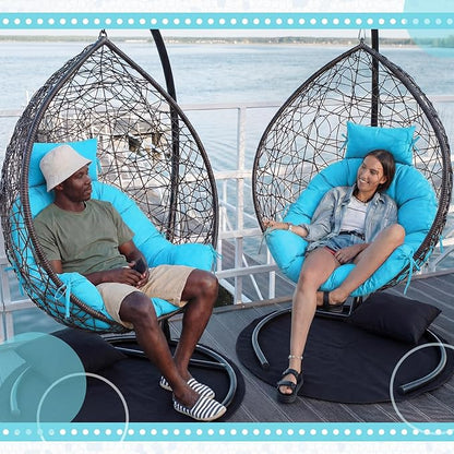 Tudomro Waterproof Egg Chair Cushion with Pillow Filling 2.58 kg Replacement Rocking Wicker Chair Cushion 48" x 32" High Back Hanging Swing Hammock Pad Thicken for Outdoor Patio Garden(Lake Blue)