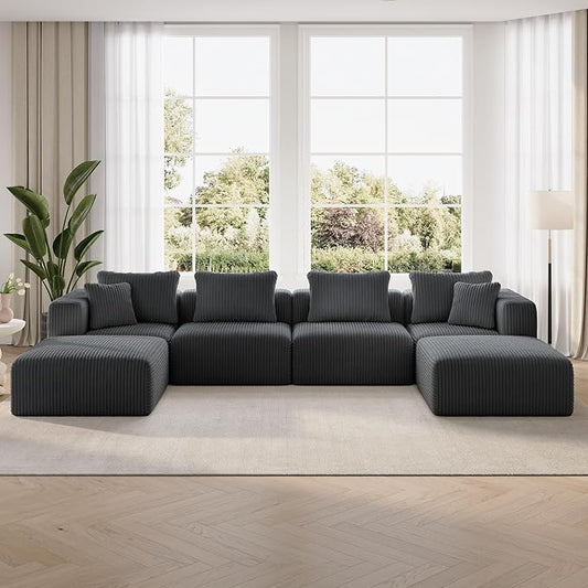 Novilla 141" Modular Sectional Sofa, Modern Cloud Sectional Couch with Smarts Coil® Support, U-Shape Boneless Couch for Living Room Apartments, No Assembly Required, Dark Gray (4 Seat w/ 2 Ottoman)