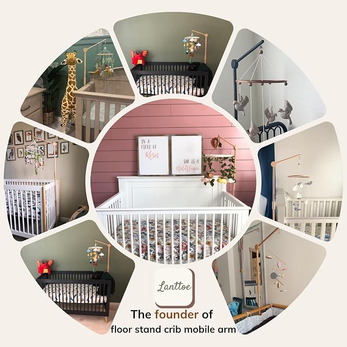Crib Mobile Arm Wooden Floor Standing - 61 Inches Mobile Arm for Crib|Movable Baby Mobile Hanger|Strong Anti-Dumping Attachment|Natural EU Beech Wood|Thicker Pole|Boho Nursery Decor