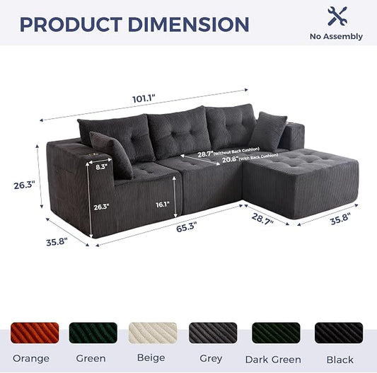 MAXYOYO Modular Sectional Sofa Couch, L Shaped Modern Cloud Couch with Ottoman, Sofa in A Box, Tufted 4-Seat Boneless Sleeper Chair for Living Room, No Assembly Required, Grey