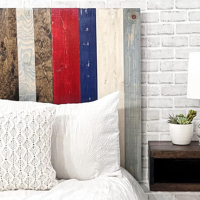 Barn Walls Americana Mix Signature Design, Multicolored Solid Wood Headboard, Floating Panels, Wall Mount, Adjustable Height Easy Assembly, Queen Size
