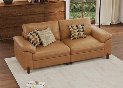 SITJOY Large Cloud Couch, 86" Wide 2 Seater Loveseat, Faux Leather in Brown | Pet-Friendly Scratch-Resistant Leather Sectional Sofas for Living Room, Deep Seat Wide Couch
