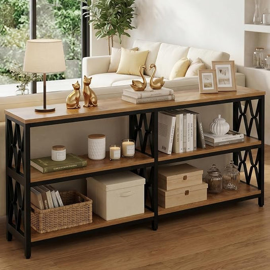 LITTLE TREE Console Table with Storage Shelves, 70.9" Industrial 3-Tier Sofa Table for Living Room, Long Foyer Table Entryway Table for Hallway, Front Door, Entrance, Natural Light Oak & Black