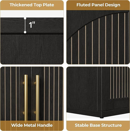MapleGrace 63" Fluted Buffet Cabinet with Storage, Modern Symmetrical Arched Sideboard Credenza with Adjustable Shelf, Elegant Wood Console Table for Dining Room, Kitchen, Living Room(Black)
