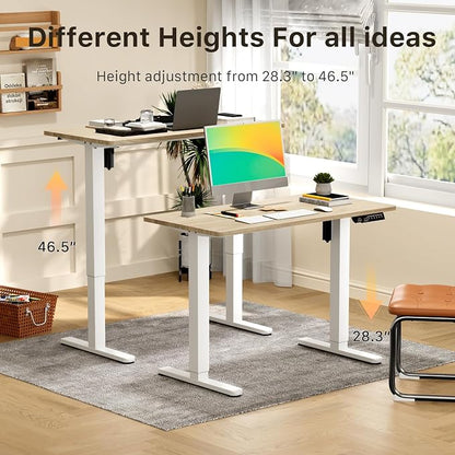 JOY worker Small Electric Standing Desk, 40" x 20" Whole Piece Height Adjustable Table with Memory Controller, Sit to Stand Desk Workstation for Home Office, Light Walnut