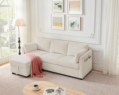 Corduroy Storage Ottoman for Living Room Sofas Couches, Square Ottoman with Storage Space Foot Rest Stool for Apartment, Dorm, Entryway, Cream White