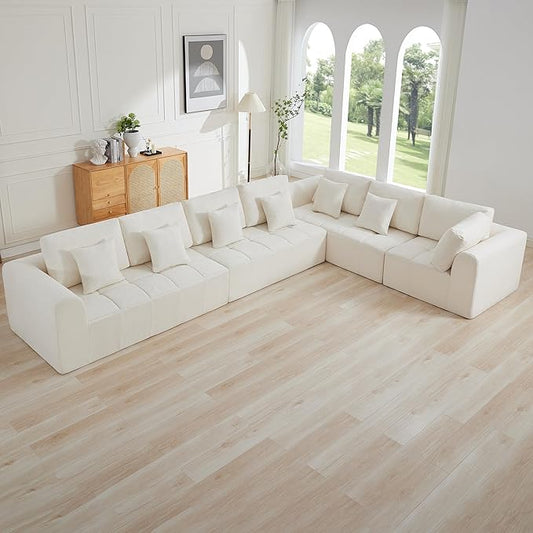 170''Modular Sectional Couches for Living Room, Cloud Boneless Compressed Sectional Sofa, Oversized L Shaped 7 Seater Upholstered Memory Foam Sofa, No Assembly, Chenille Beige