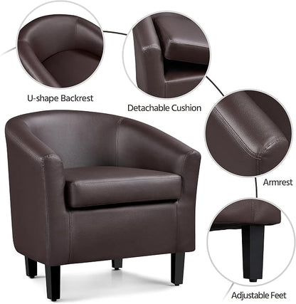 Topeakmart Accent Chair, Modern and Comfy Faux Leather Barrel Upholstered Club Chair with Wooden Legs for Living Room Bedroom, Set of 2, Espresso