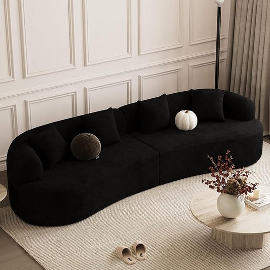 131" Curved Modular Sectional Sofa for Living Room, Modern Chenille Oversized Cloud Couch Sofa, Luxury Plush Extra Deep 4-Seater Boucle Couch for Apartment‌‌, No Assembly Required, Black