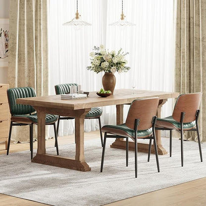 MALOL Leather Dining Chairs Set of 4, Modern Upholstered Dining Room Kitchen Chairs with Metal Legs and Wooden Back Support for Home Dining Room/Restaurant, Green