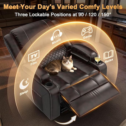 Oversized Manual Recliner Chair, 3X Recliner Home Theater Seating, RV Recliner Single Sofa with Storage, Cup Holder & Side Pocket, Reclining Chair for RV, Home Theater & Living Room (Single, Brown)