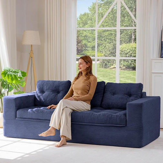 MAXYOYO 79" Loveseat Sofa Couch for Small Spaces, Upholstered Boneless Cloud Couch for Apartment Bedroom, 3-Seater Love Seat Floor Modern Sofa with Pillows, No Assembly Required, Navy