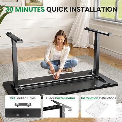 SIAGO Electric Standing Desk Adjustable - 60x28 Inch Sit Stand Desk with 1 Inch Thick Tabletop, Double Beam Frame, 3 Memory Height Adjustment, Cable Management for Home Office