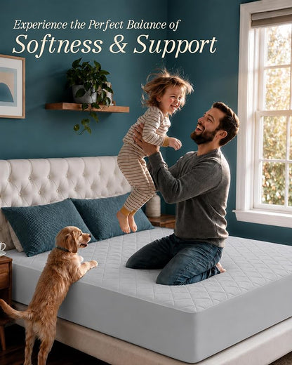 Quilted Fitted Mattress Pad, Queen Mattress Protector Topper with Deep Pocket Stretches up to 16 Inches, Machine Washable Mattress Cover by Utopia Bedding (Light Grey)