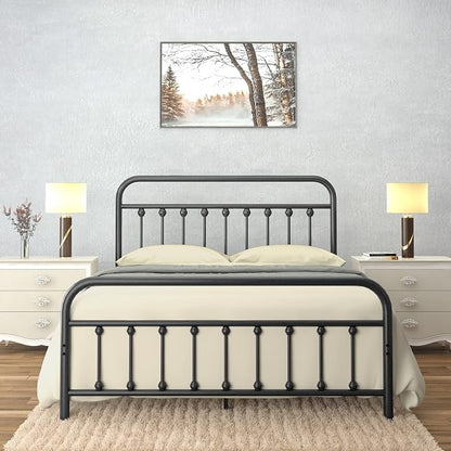 AMBEE21 Golden Gate Beds Vintage Style King Size Metal Bed Frame with Wrought Iron Headboard and Footboard – Classic Platform Bed with 11" Storage Space, No Box Spring Required, Black Finish