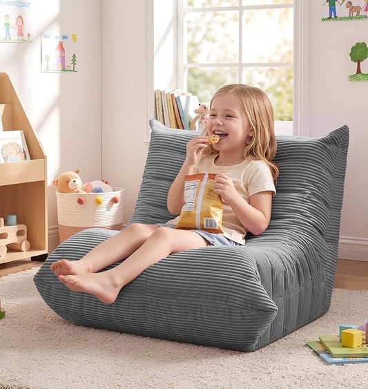 Hobestluk Small Bean Bag Chair Faux Fur Fabric BeanBag Couch for Playroom | Grey Corduroy,Ergonomic Design,Memory Foam,Strong Supportive,No Assembly Required,Decorative Style for Living Room Bedroom
