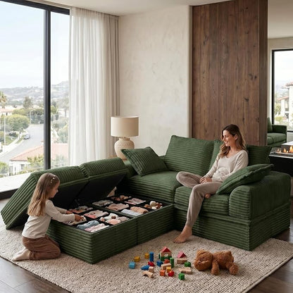 Upgrade Boneless Couch with Storage, Extra Deep&High Seat Modular Sectional Sofa 2 Seater Loveseat Sofa with Ottoman, Tool-Free Assembly Sectional Couches for Living Room Bedroom Apartment