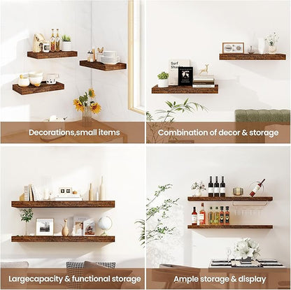 Vivelove Floating Shelves for Wall Mounted, 48 Inches Long Shelves, Display Shelf for Bathroom Living Room Kitchen Bedroom Office Farmhouse Home Decor, 48" X 9.3" X 1.5" - Set of 2, Rustic Brown