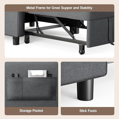 Ahomly Convertible Sofa Chair Bed, 3-in-1 Multi-Functional Sleeper Chair Bed, Adjustable Backrest Recliner with Modern Linen Fabric for Living Room Bedroom Apartment Small Space, Dark Grey