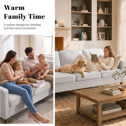 Kingfun 80" Chenille Sofa, 3 Seater Couch, Mid Century Modern Couches with Solid Wood Legs for Living Room Bedroom