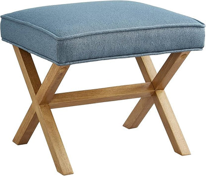 Amazon Basics Small Ottoman Foot Rest, Mid-Century Modern X Square Upholstered Fabric Stool for Living Room, Bedroom, Entryway, Extra Seating, 20" W x 18" D x 18" H, Indigo Blue