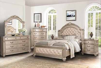 First of a Kind Evelyn Traditional 4 Piece Queen Bedroom Set with Upholstered Tufted Headboard Elegant European Inspired Design Coordinated Furniture Collection