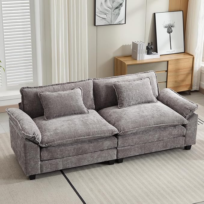 Oprisen 86" Modular Sectional Sofa, Comfy Cloud Couch Sectional Sofa with Ottoman, Chenille Sofa Sleeper Deep Seat Sofa with Throw Pillows for Living Room (Light Gray, 86"- Loveseat)