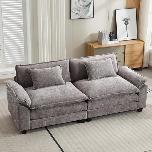 Oprisen 86" Modular Sectional Sofa, Comfy Cloud Couch Sectional Sofa with Ottoman, Chenille Sofa Sleeper Deep Seat Sofa with Throw Pillows for Living Room (Light Gray, 86"- Loveseat)