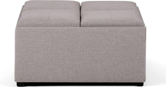 SIMPLIHOME Avalon Wide Contemporary Square Coffee Table Storage Ottoman, Cloud Grey, Table Ottoman