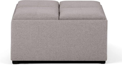 SIMPLIHOME Avalon Wide Contemporary Square Coffee Table Storage Ottoman, Cloud Grey, Table Ottoman