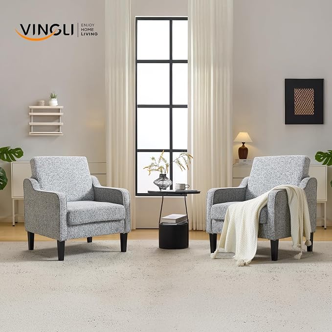 VINGLI Accent Chair for Living Room Chairs Reading Chair for Bedroom Chair Scooped Arm Chair Mid Century Modern Accent Chairs Upholstered Comfy Chair for Apartment, Waiting Room (2, Texture Gray)