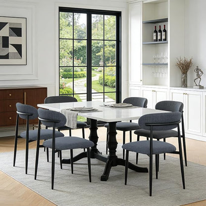 FREKEN Modern Upholstered Dining Chairs Set of 6, Mid-Century Metal Frame Linen Fabric Side Chair for Kitchen Dining Room, 350lbs Capacity, Grey